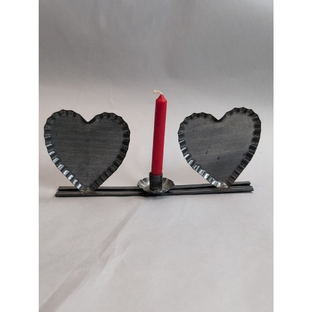 Vintage Metal Double Heart Candle Holder - Rustic Home Accent